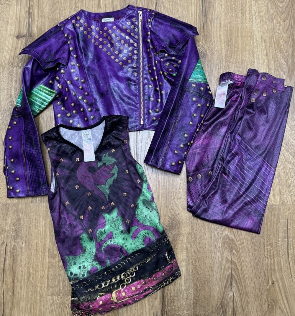 Disney Store Mal Descendants Costume Girls 9/10 3pc Set Faux Leather Jacket